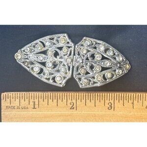 Vintage Art Deco Rhinestone Fur Dress Clip Brooch Set